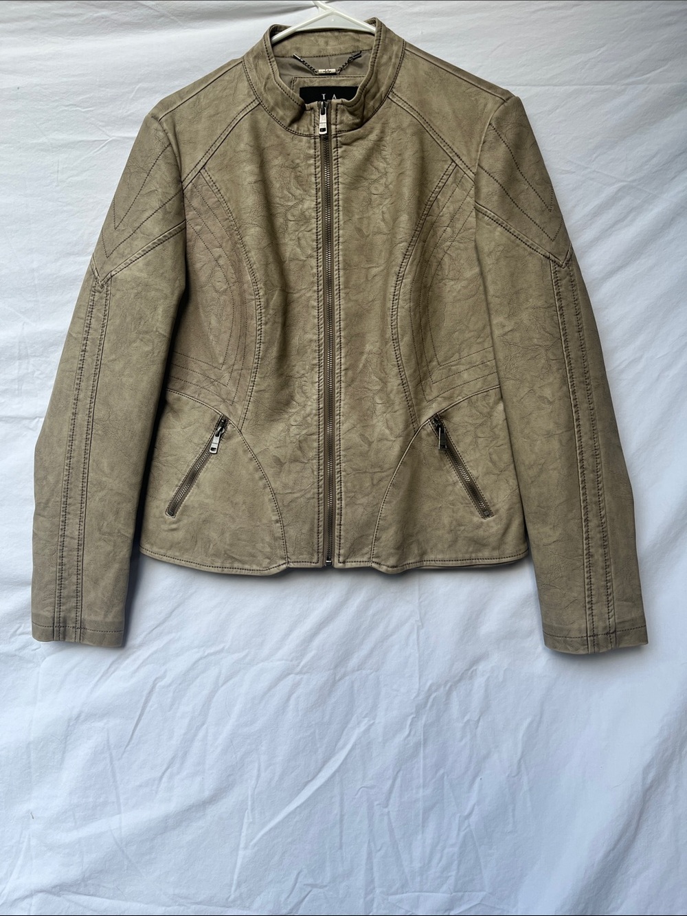 Coalition Taupe Faux-Leather Zip Front Jacket SzL